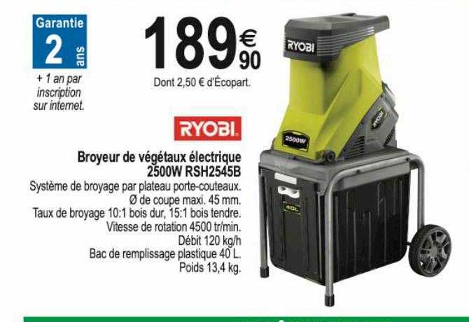 broyeur de végétaux électrique 2500w rsh2545b ryobi