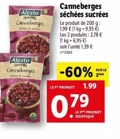 canneberges séchées sucrées alesto