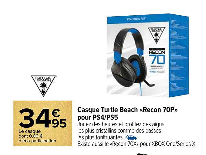 casque turtle beach «recon 70p» pour ps4-ps5