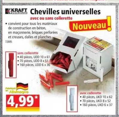 chevilles universelles avec ou sans collerette kraft werkzeuge