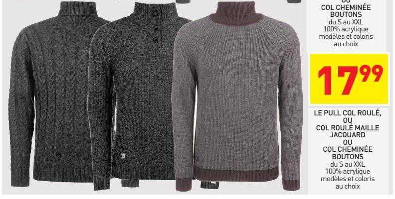 col cheminée boutons, le pull col roulé, ou col roulé maille jacquard ou col cheminée boutons
