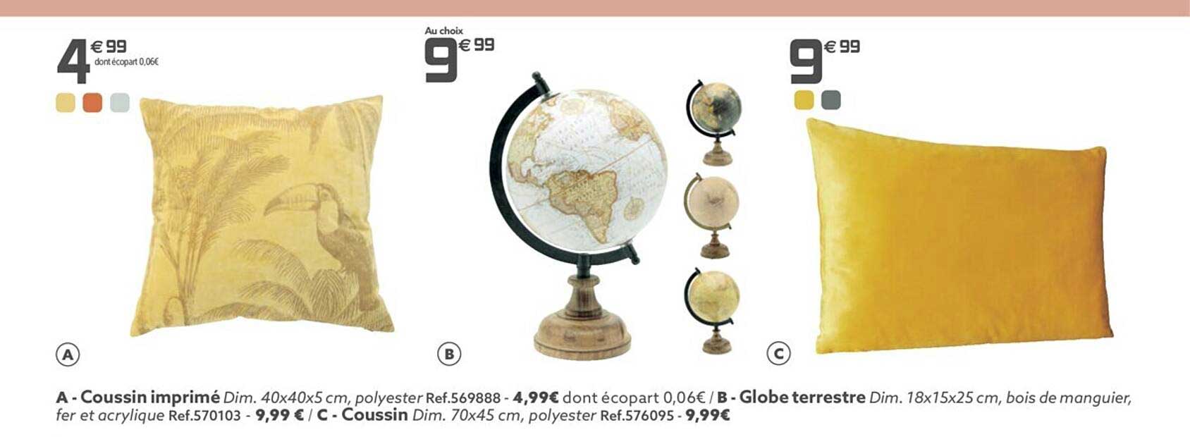 coussin imprimé, globe terrestre, coussin