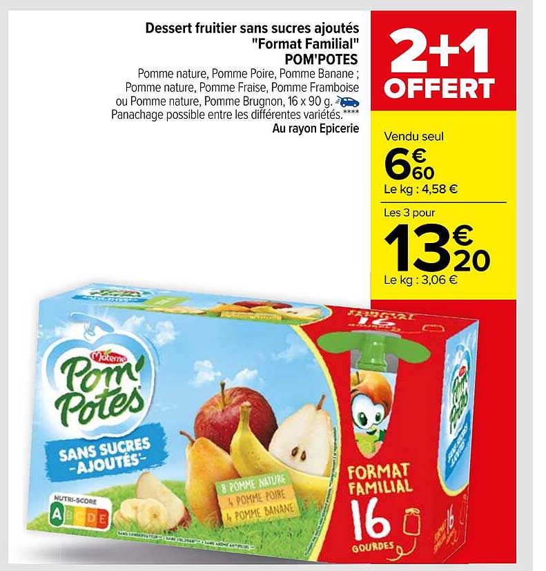 dessert fruitier sans sucres ajoutés "format familial" pom'potes