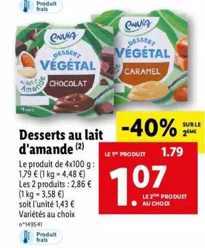 desserts au lait d'amande envia