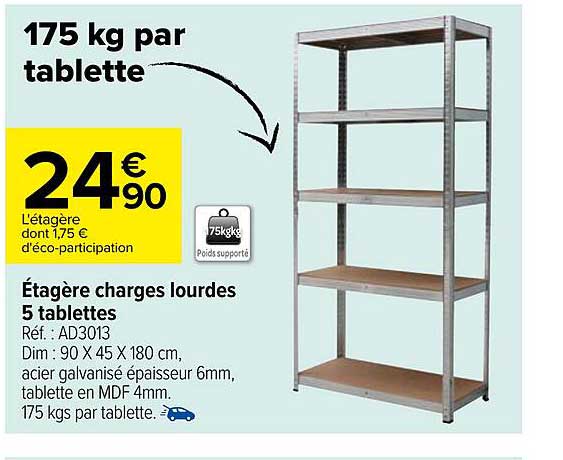 étagère charges lourdes 5 tablettes