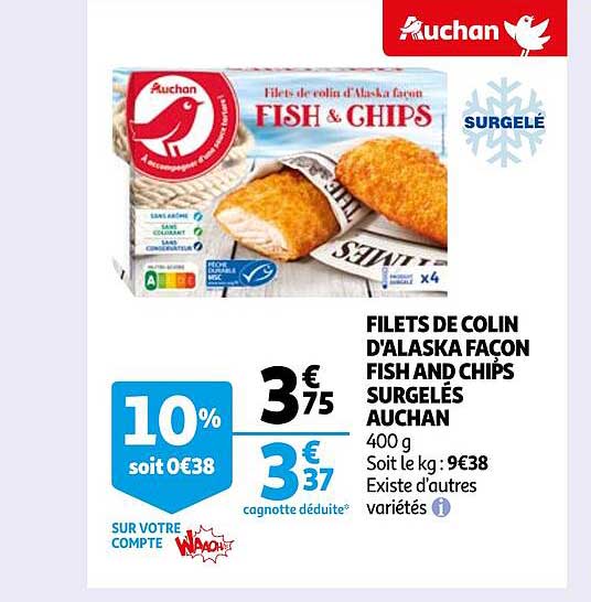filets de colin d'alaska façon fish and chips surgelés auchan