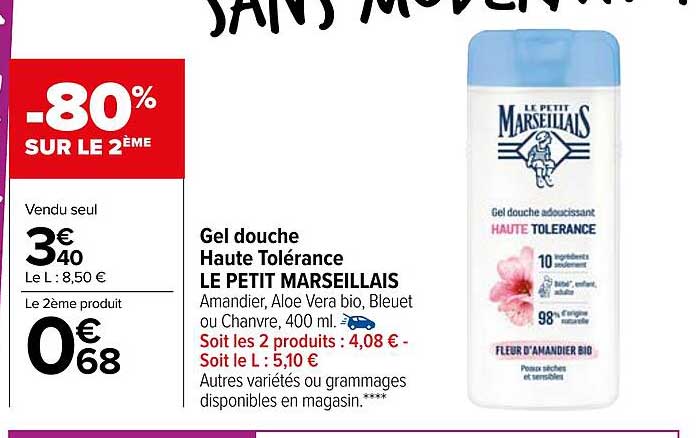 gel douche haute tolérance le petit marseillais