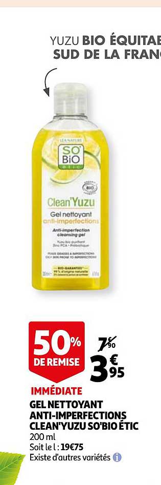 gel nettoyant anti-imperfections clean'yuzu so'bio étic