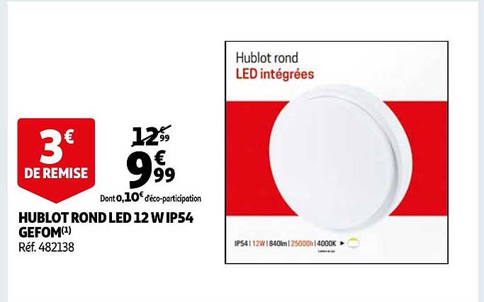 hublot rond led 12w ip54 gefom