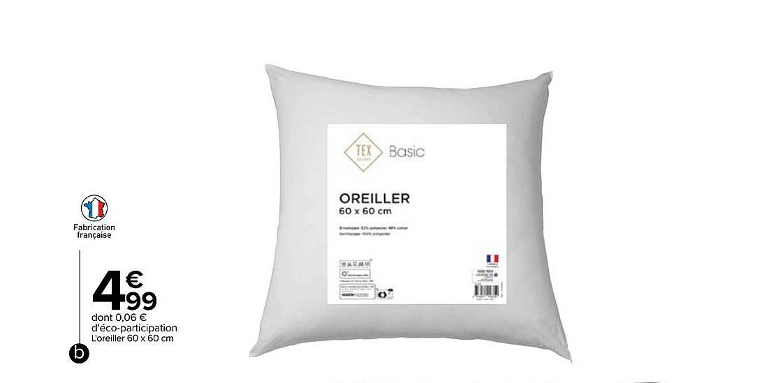 l'oreiller tex basic 60 x 60 cm