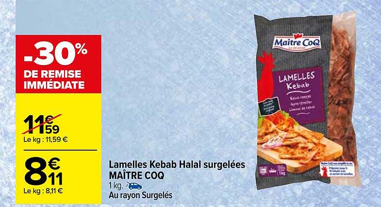 lamelles debab halal surgelées maître coq