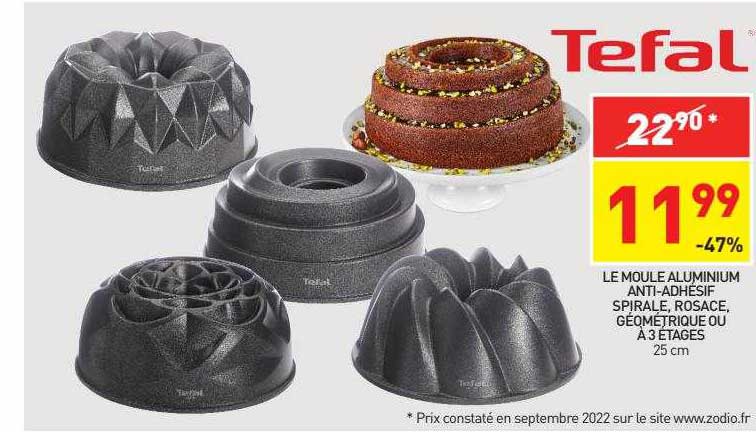 le moule aluminium anti-adhésif spirale, rosace, géométrique ou à 3 étages tefal