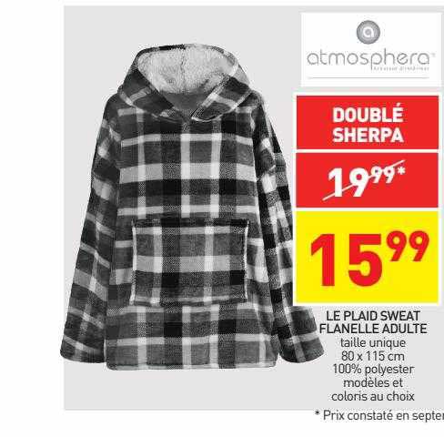Le Plaid Sweat Flanelle Adulte Atmosphera