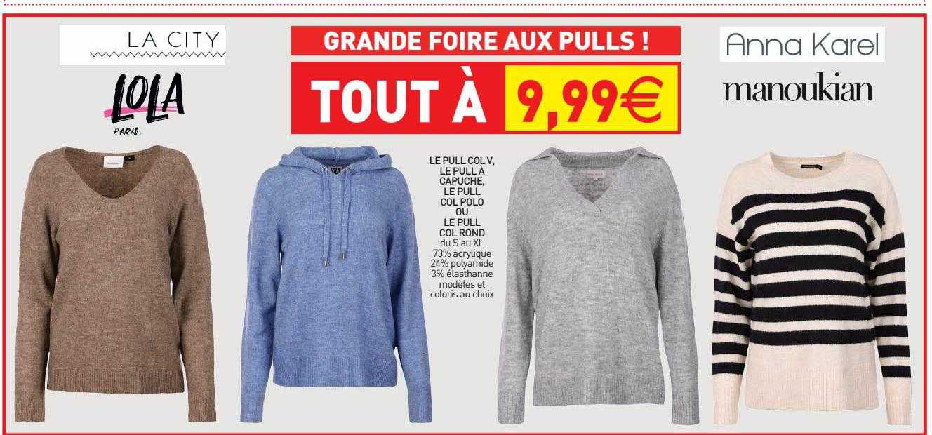 le pull col v, le pull à capcuhe, le pull col polo ou le pull col rond la city, lola paris, anna karel, manoukian