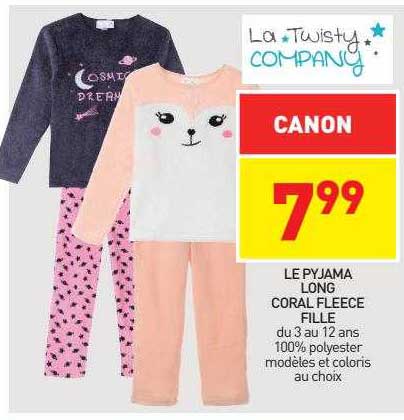 le pyjama long coral fleece fille la twisty company