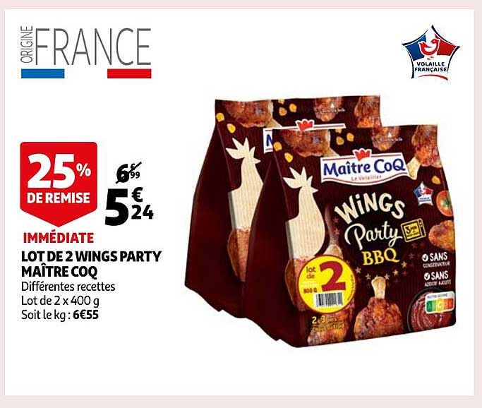 lot de 2 wings party maître coq
