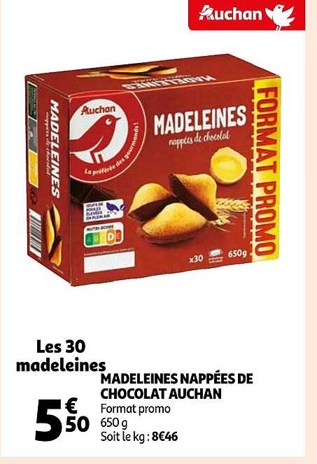 Madeleines Nappées De Chocolat Auchan