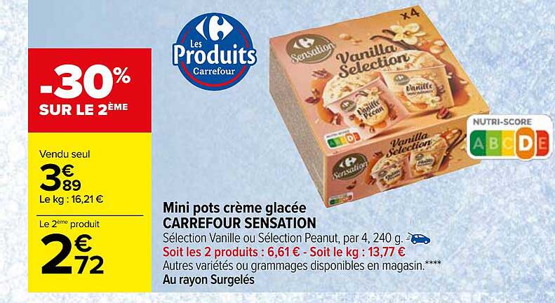 mini pots crème glacée carrefour sensation