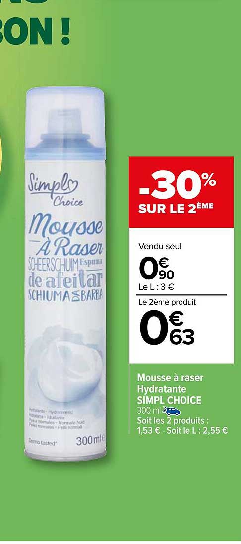mousse à raser hydratante simpl choice