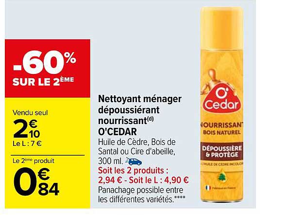 nettoyant ménager dépoussiérant nourrissant o'cedar