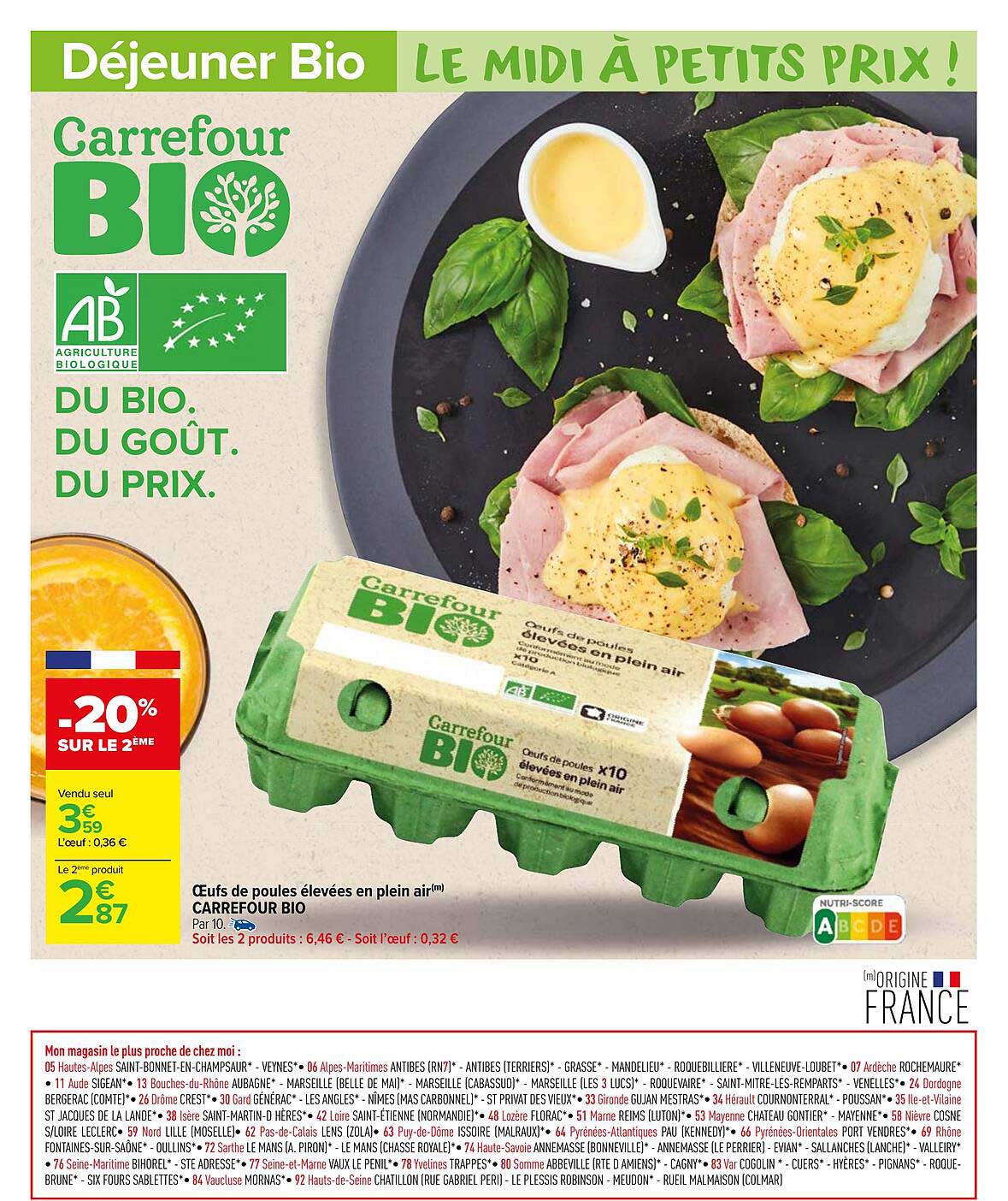 oeufs de poules élevées en pleine air carrefour bio