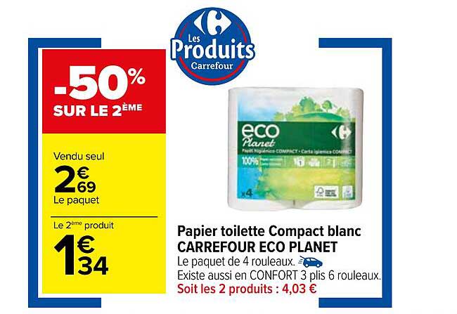 papier toilette compact blanc carrefour eco planet