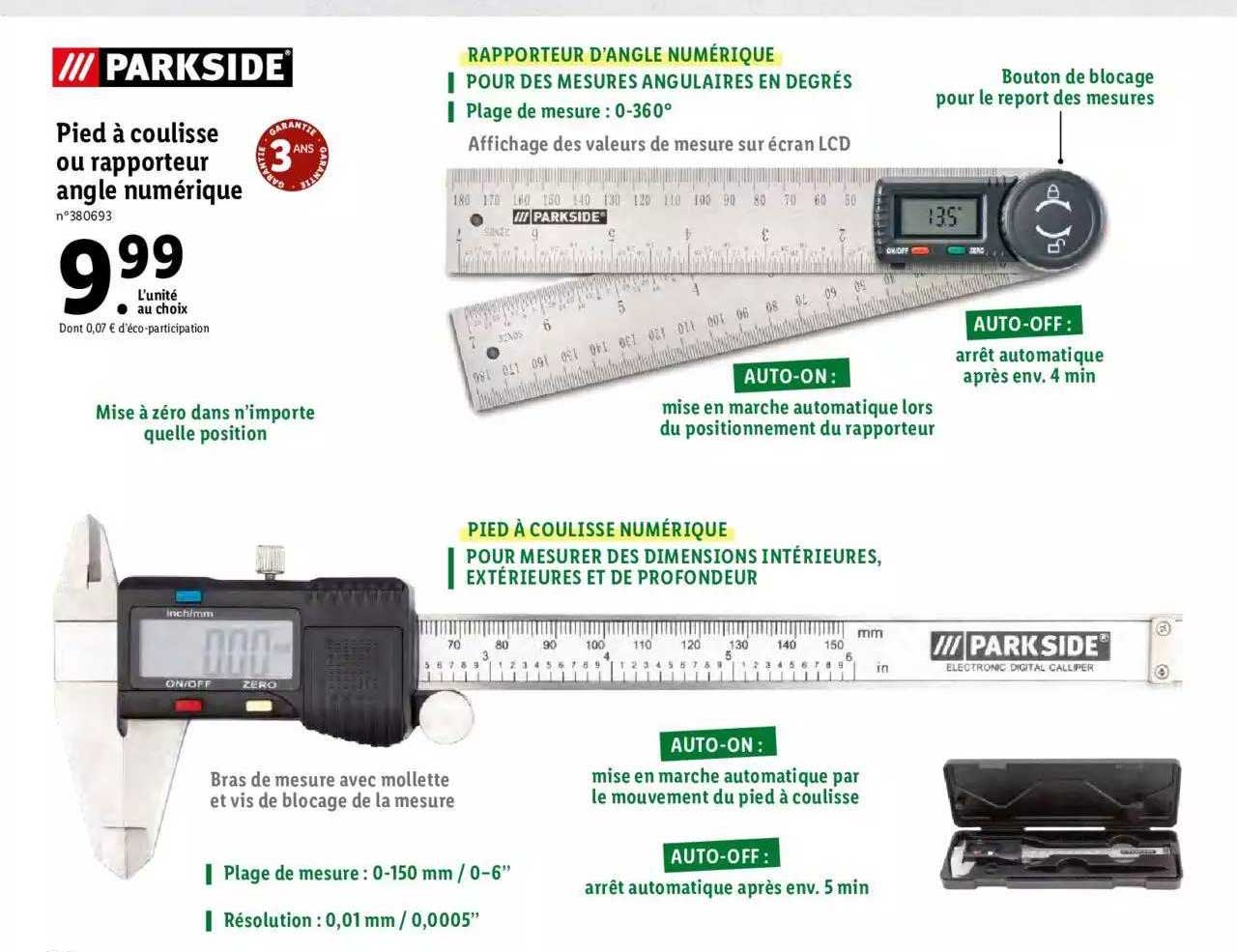 Pied à Coulisse Ou Rapporteur Angle Numérique Parkside