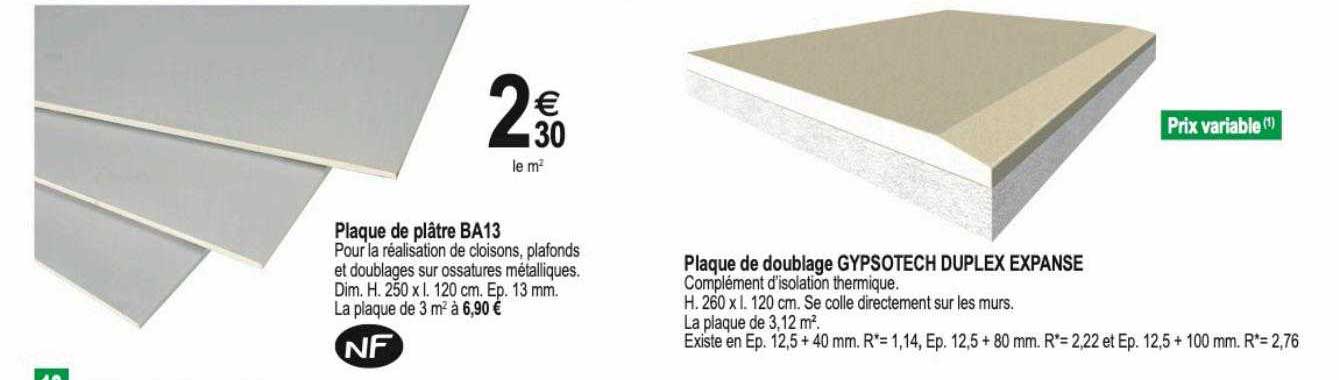 plaque de plâtre ba13, plaque de doublage gypsotech duplex expanse