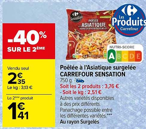 poêlée à l'asiatique surgelée carrefour sensation