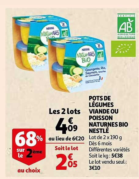 pots de légumes viande ou poisson naturnes bio nestlé