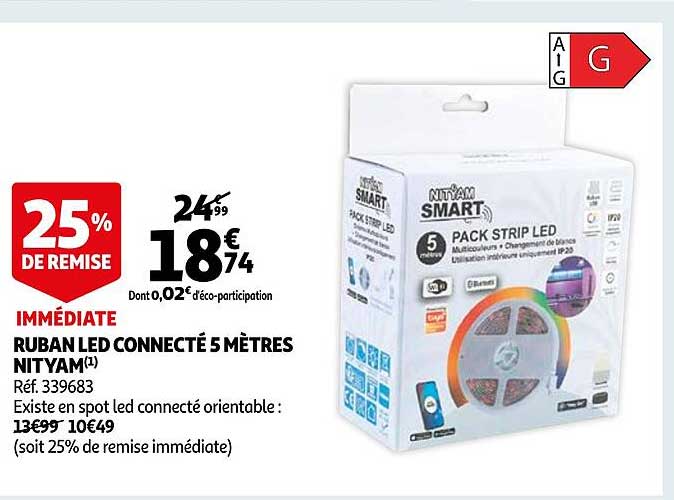 ruban led connecté 5 mètres nityam