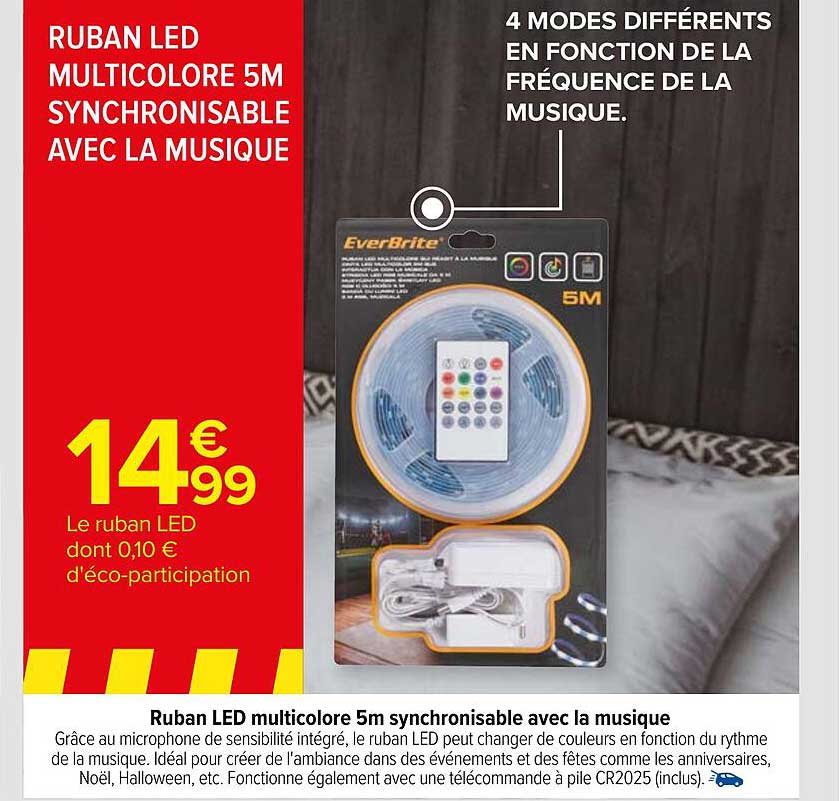 ruban led multicolore 5m synchronisable avec la musique