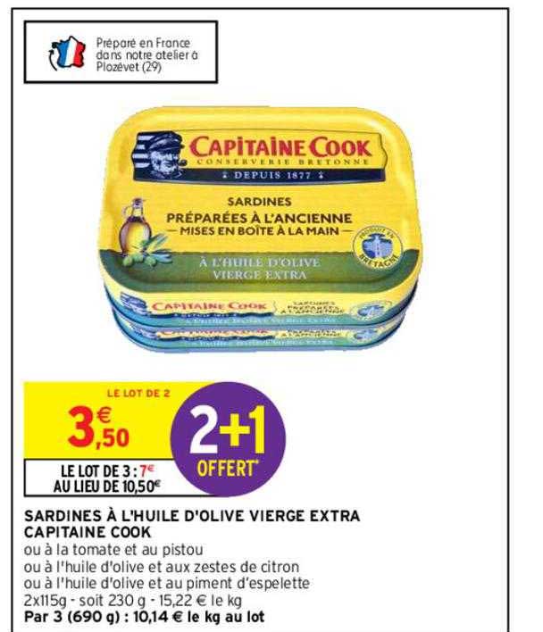 sardines à l'huile d'olive vierge extra capitaine cook