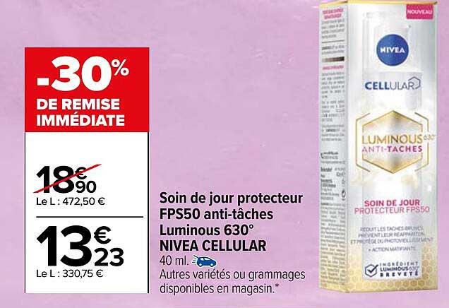 Soin De Jour Protecteur Fps50 Anti-tâches Luminous 630° Nivea Cellular