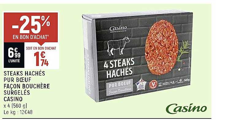 Steaks Hachés Pur Boeuf Façon Bouchère Surgelés Casino