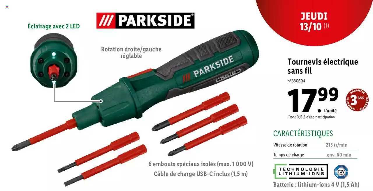 Tournevis électrique Sans Fil Parkside