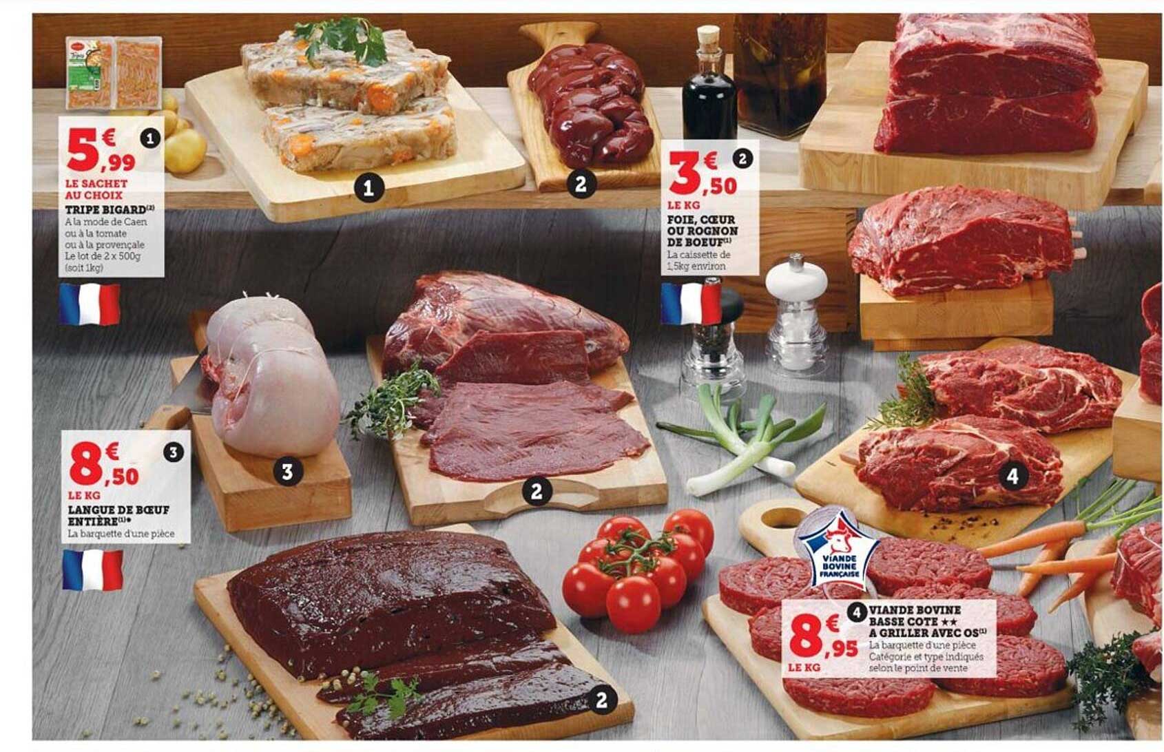 tripe rigard, langue de boeuf entière, viande bovine basse côte**à griller avec os, foie, coeur ou rognon de boeuf