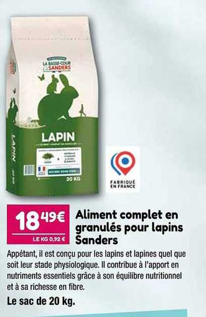 aliment complet en granulés pour lapins sanders