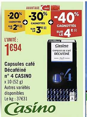 capsules café décaféiné n°4 casino
