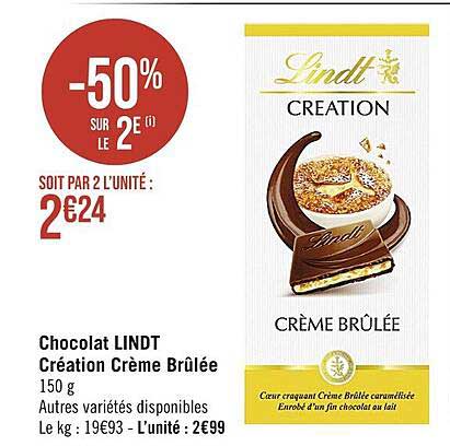 Chocolat Lindt Création Crème Brûlée