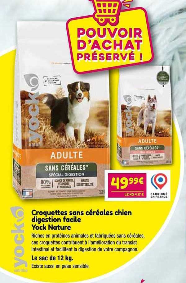 croquettes sans céréales chien digestion facile yock nature
