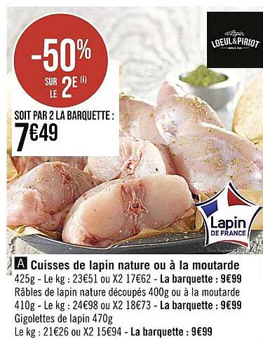 Cuisses De Lapin Nature Ou à La Moutarde