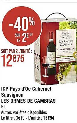 igp pays d'oc cabernet sauvignon les ormes de cambras