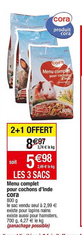 menu complet pour cochons d'inde cora