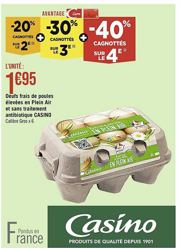 œufs frais de poules élevées en plein air et sans traitement antibiotiques casino