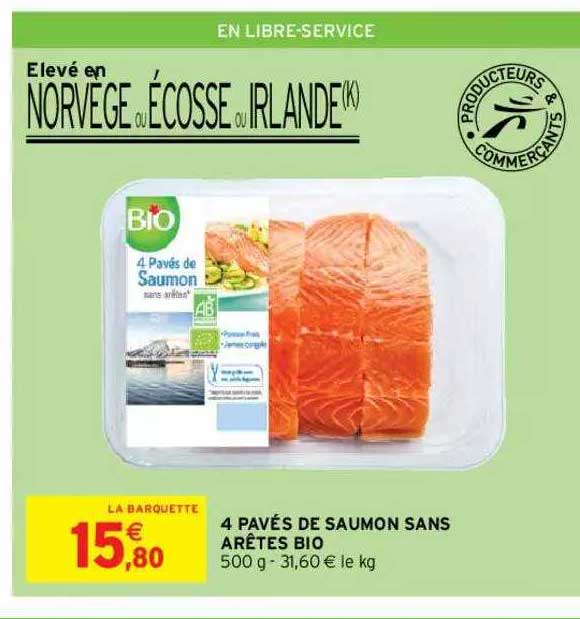 4 pavés de saumon sans arêtes bio