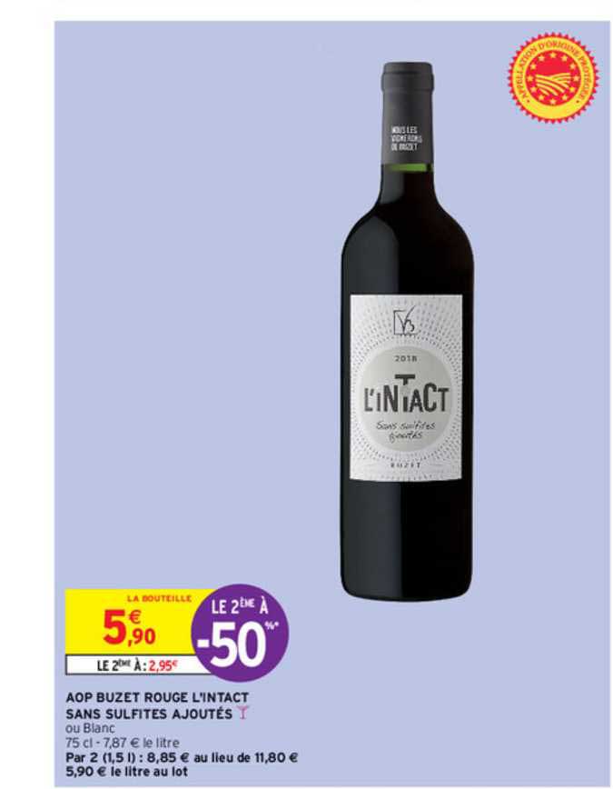 aop buzet rouge l'intact sans sulfites ajoutés