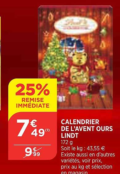 calendrier de l'avent ours lindt