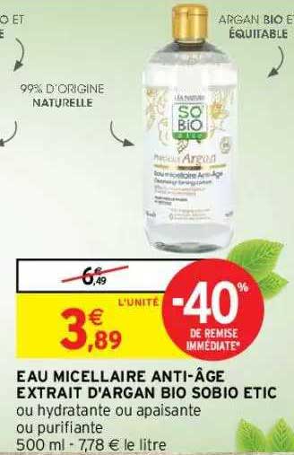 eau micellaire anti-âge extrait d'argan bio sobio étic