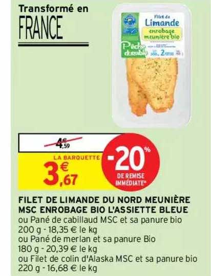 Filet De Limande Du Nord Meunière Msc Enrobage Bio L'assiette Bleue